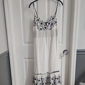 Bisou Bisou Black and White Floral Midi Dress 100% Cotton